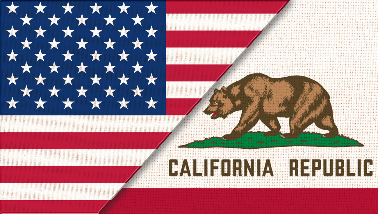 Flags of USA and California. Political concept. American and California flags